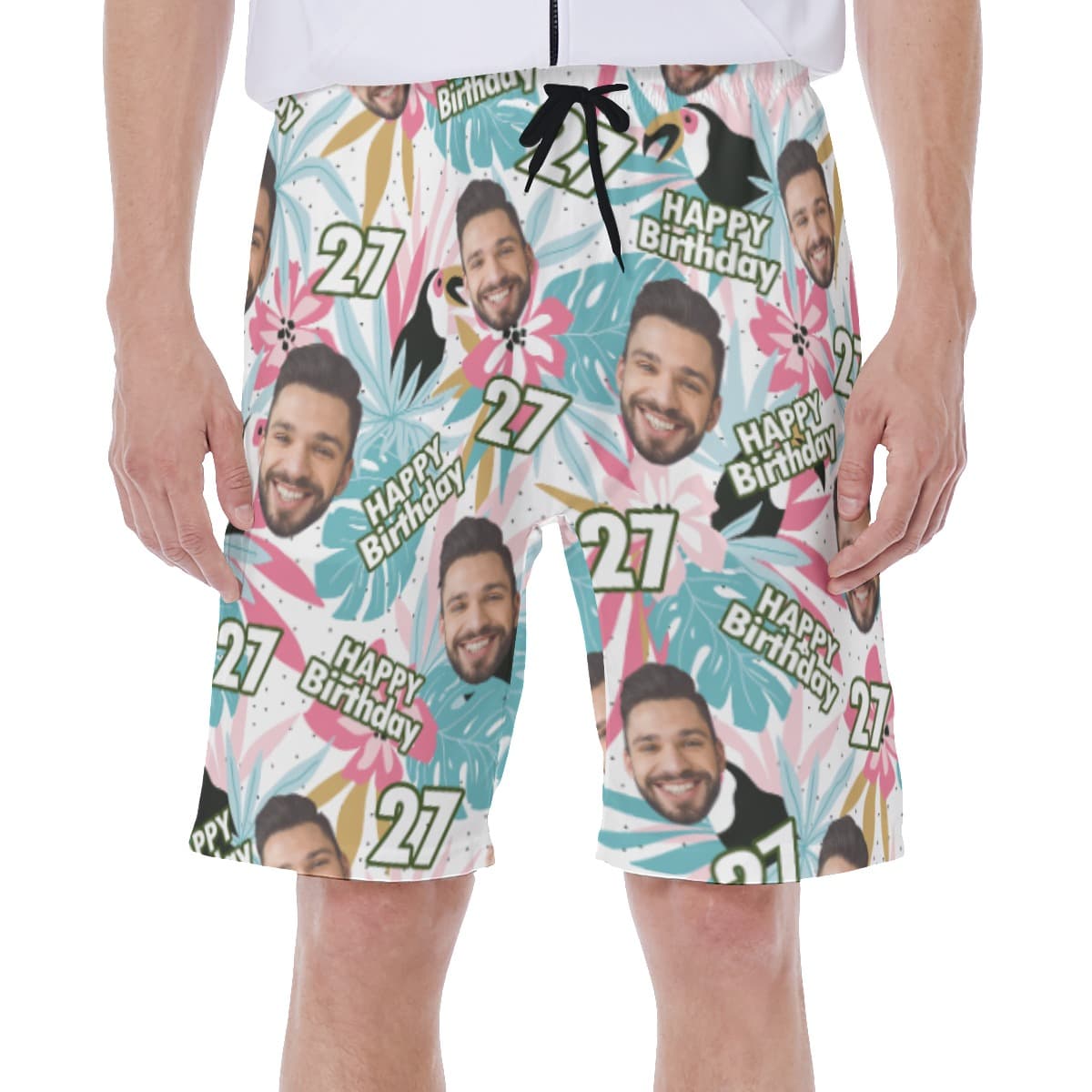 Happy Birthday Tropical Custom Face Hawaiian Swim Trunks