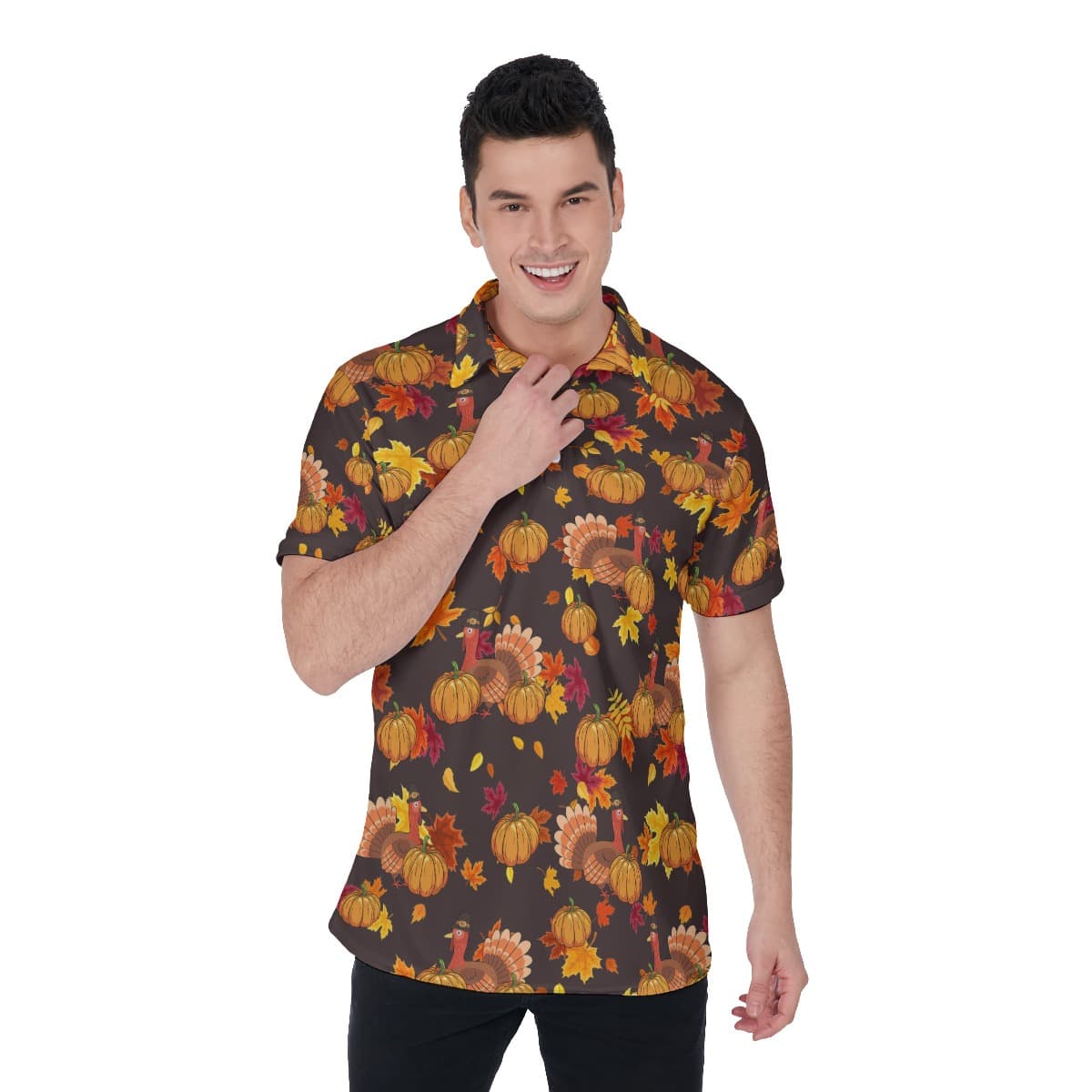 Happy Turkey Thanksgiving Polo Hawaiian Shirt For Men (1)