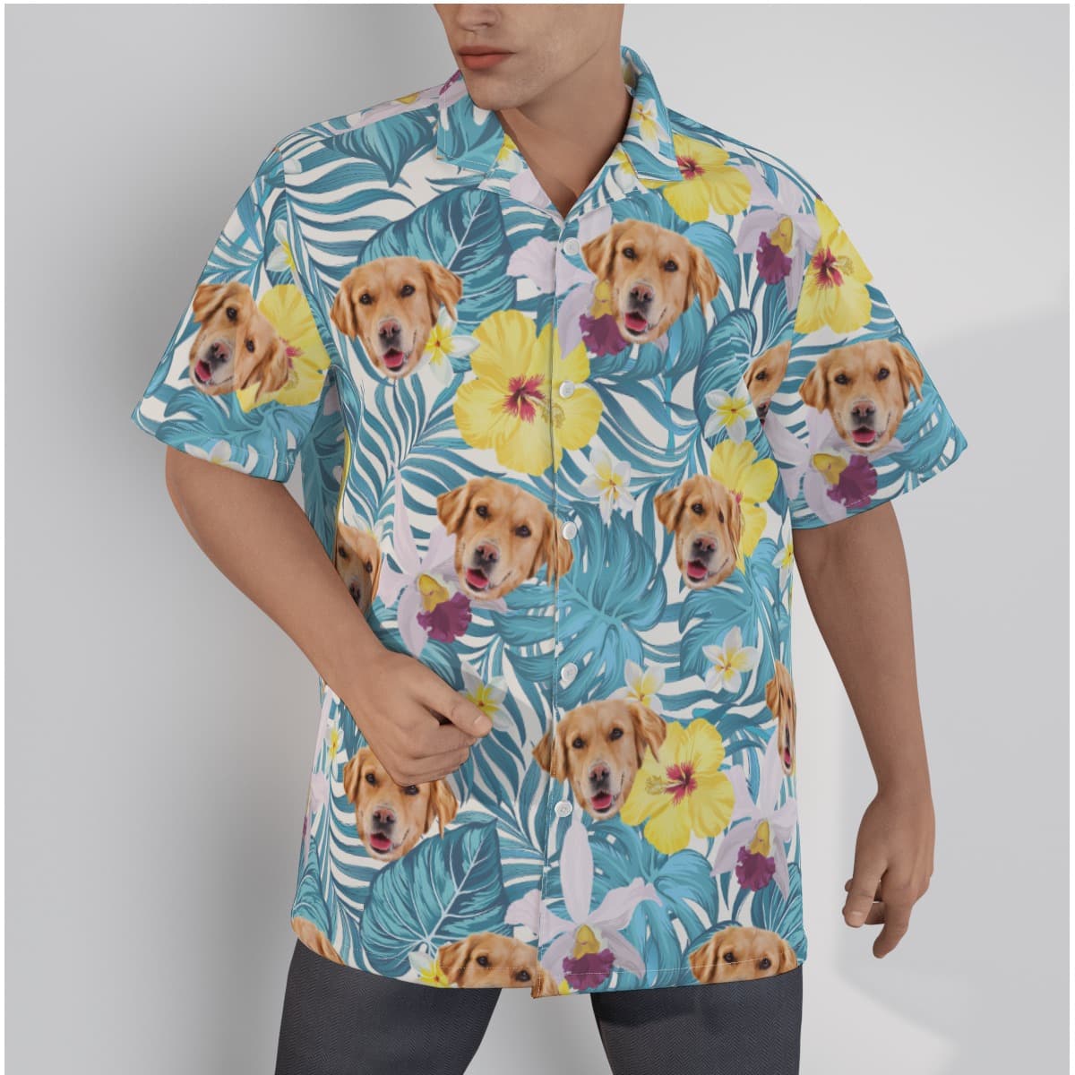 Hibiscus Hawaiian Shirt With Dog Face For Men (1)