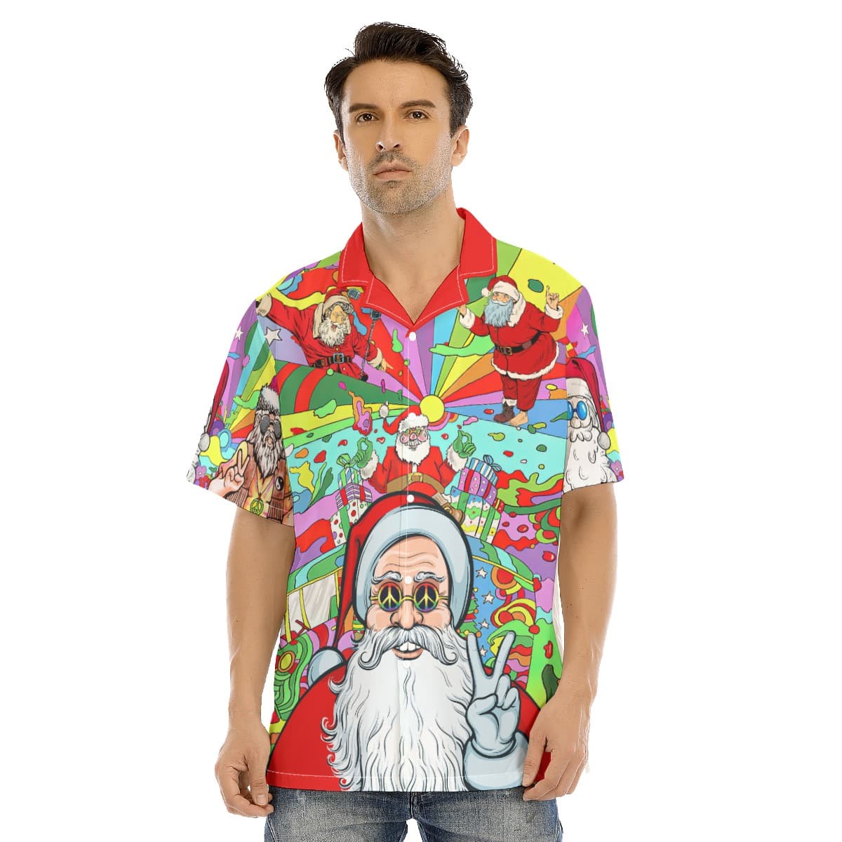Hippie Santa Claus Christmas Hawaiian Shirt For Men (1)
