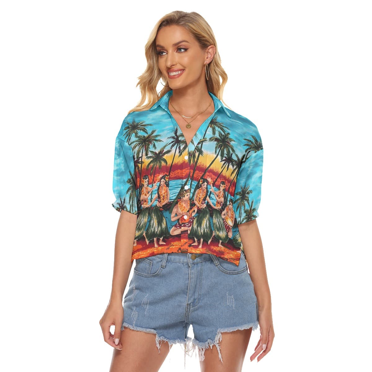 Hula Girls On Beach Vintage Aloha Crop Top Shirt For Women (1)