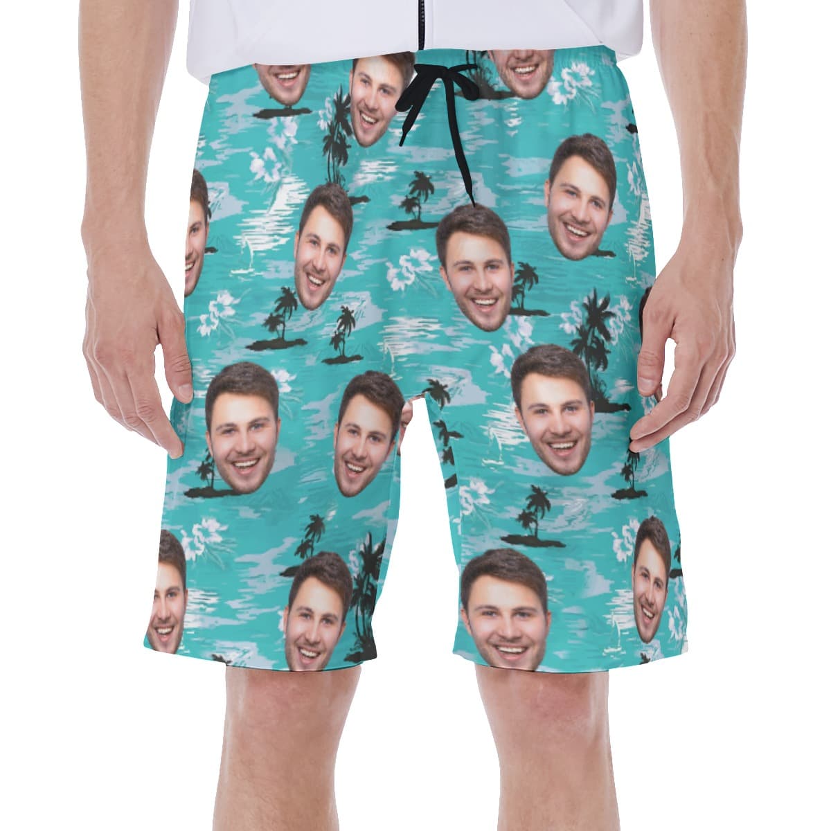 Light Blue Beach Men's Hawaiian Shorts With Face (1)