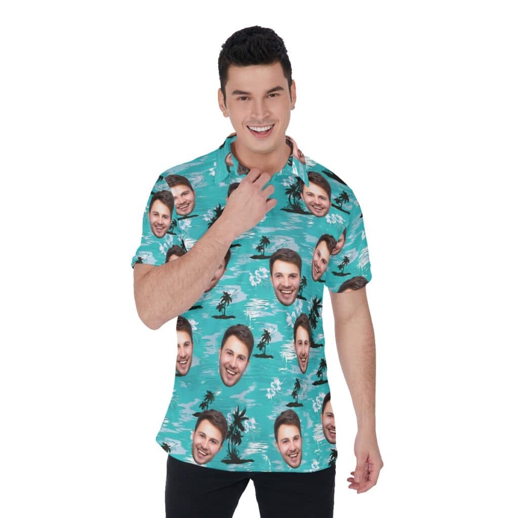 Light Blue Beach Men's Polo Shirt With Face (1)