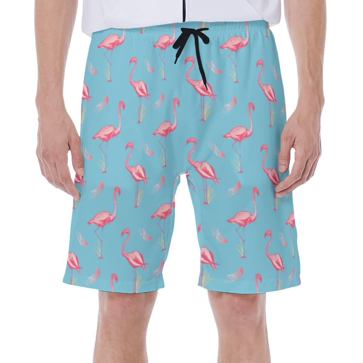 Lovely Flamingo Blue Hawaiian Swim Trunks For Men (1)