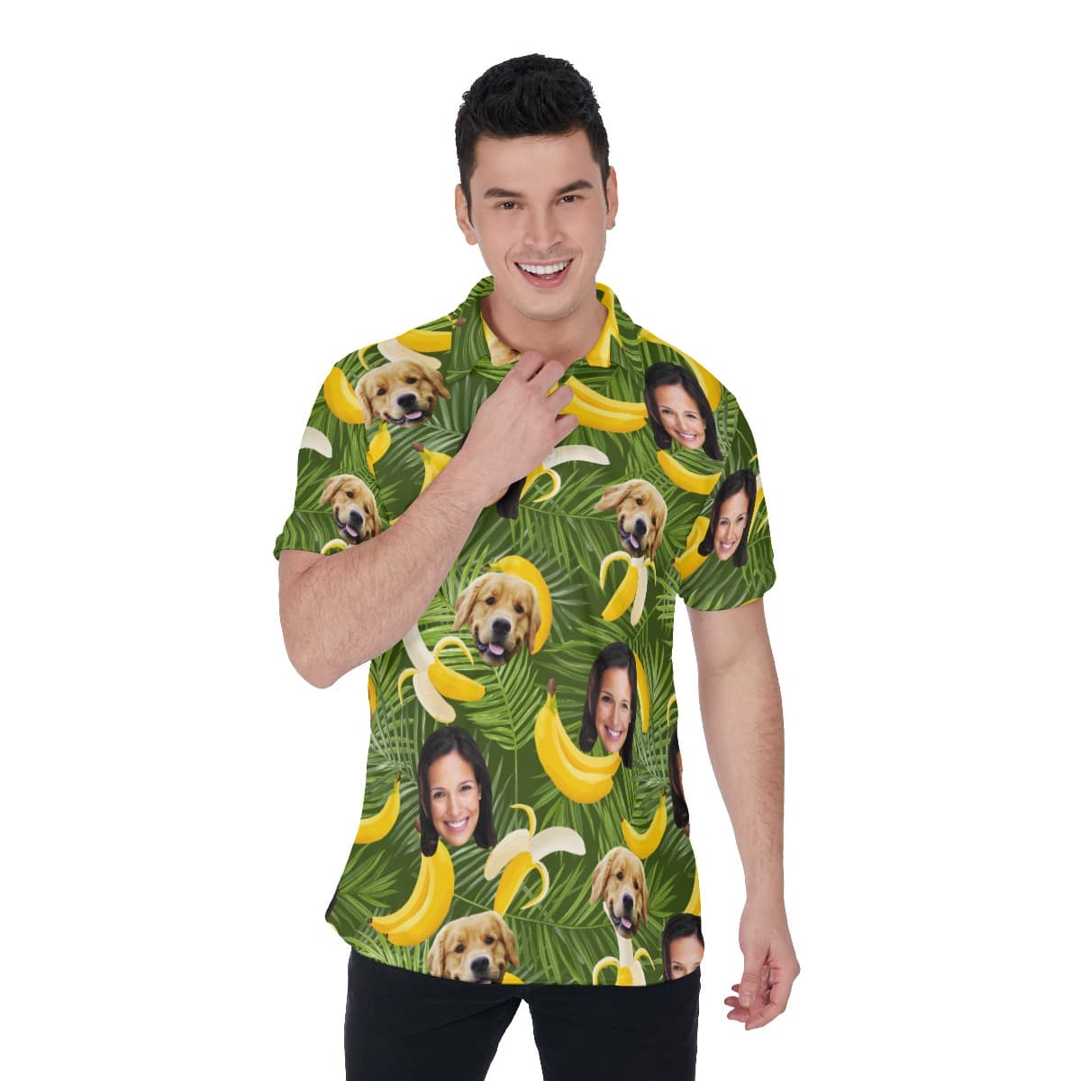 Men’s Banana Custom Face And Dog Polo Hawaiian Shirt (1)