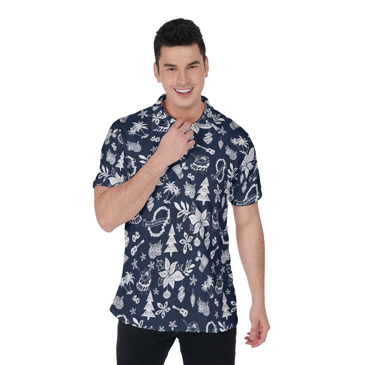 Men’s Blue Merry Christmas Polo Hawaiian Shirt (1)