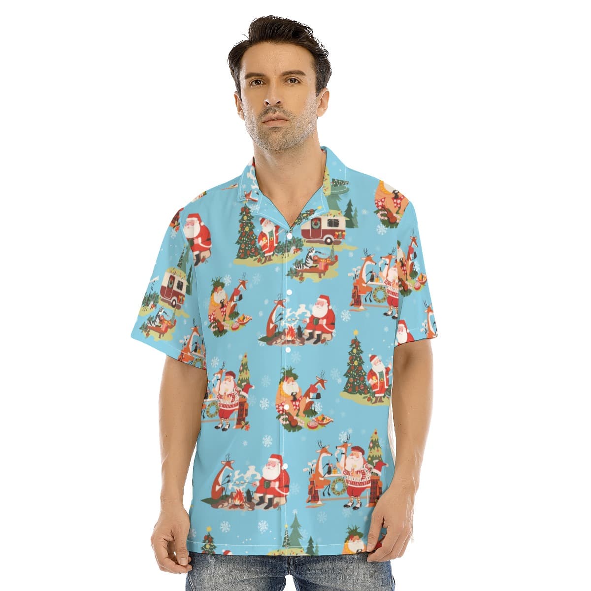 Men’s Camping Santa Christmas Hawaiian Shirt (1)