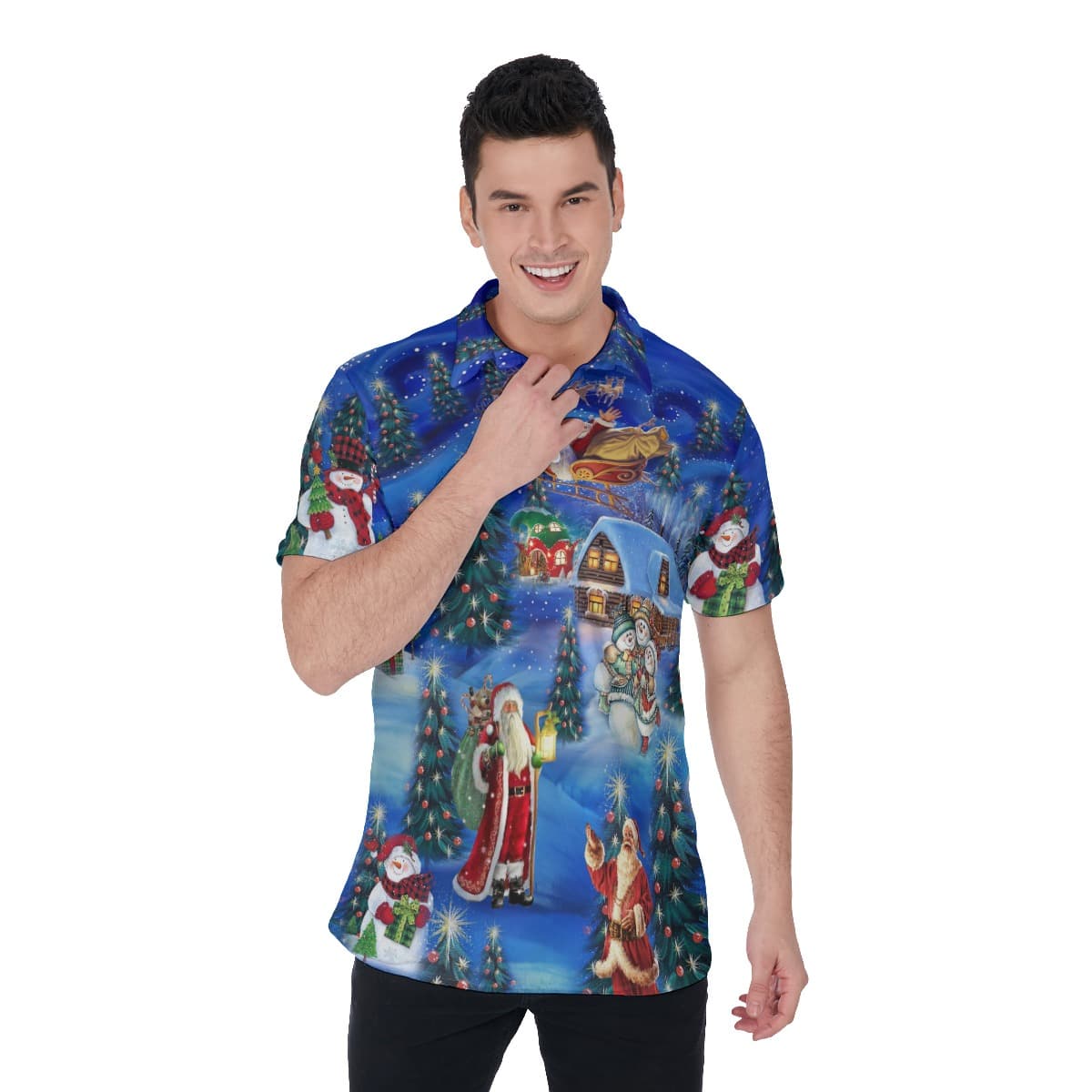 Men’s Christmas Eve Blue Polo Hawaiian Shirt (1)