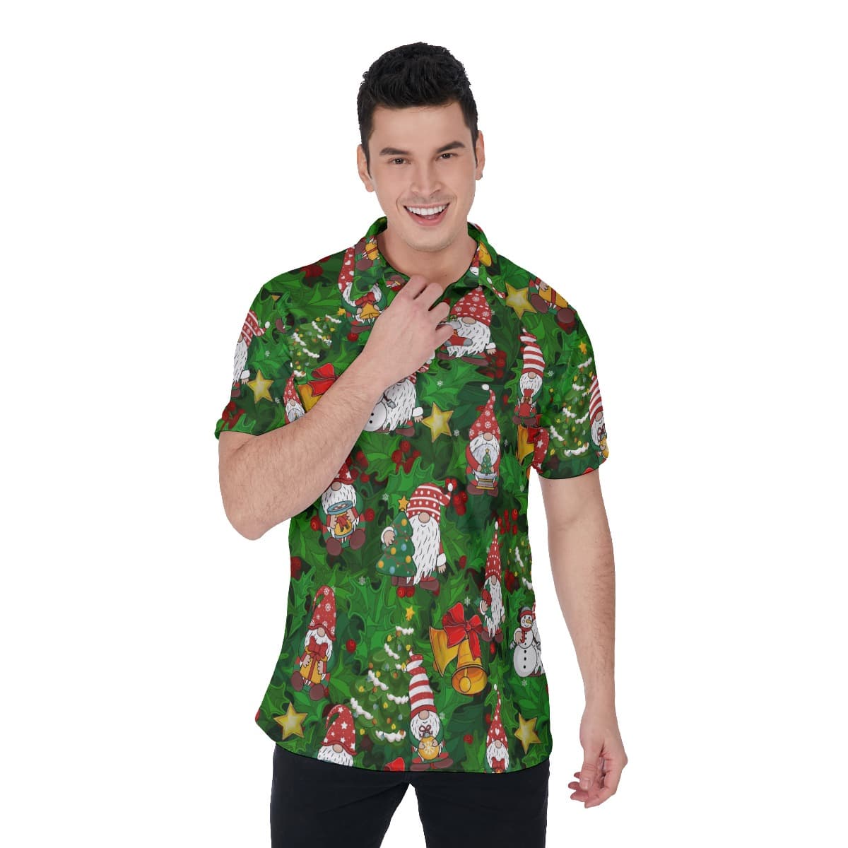 Men’s Christmas Gnomes Polo Hawaiian Shirt (1)
