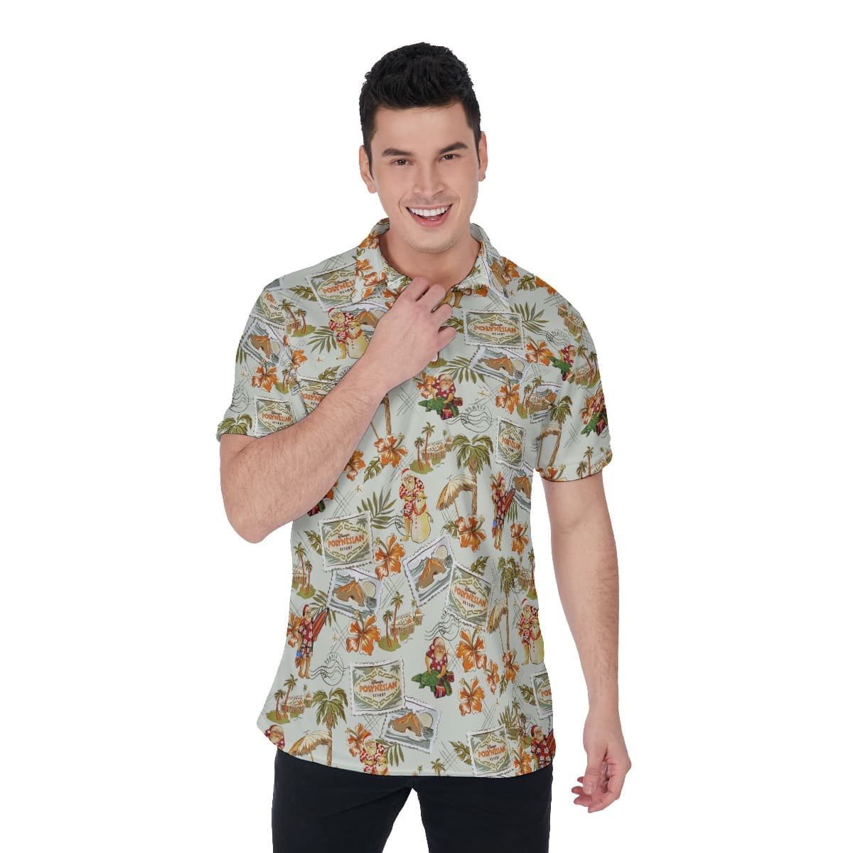 Men’s Christmas Travel Postcard Polo Hawaiian Shirt (1)