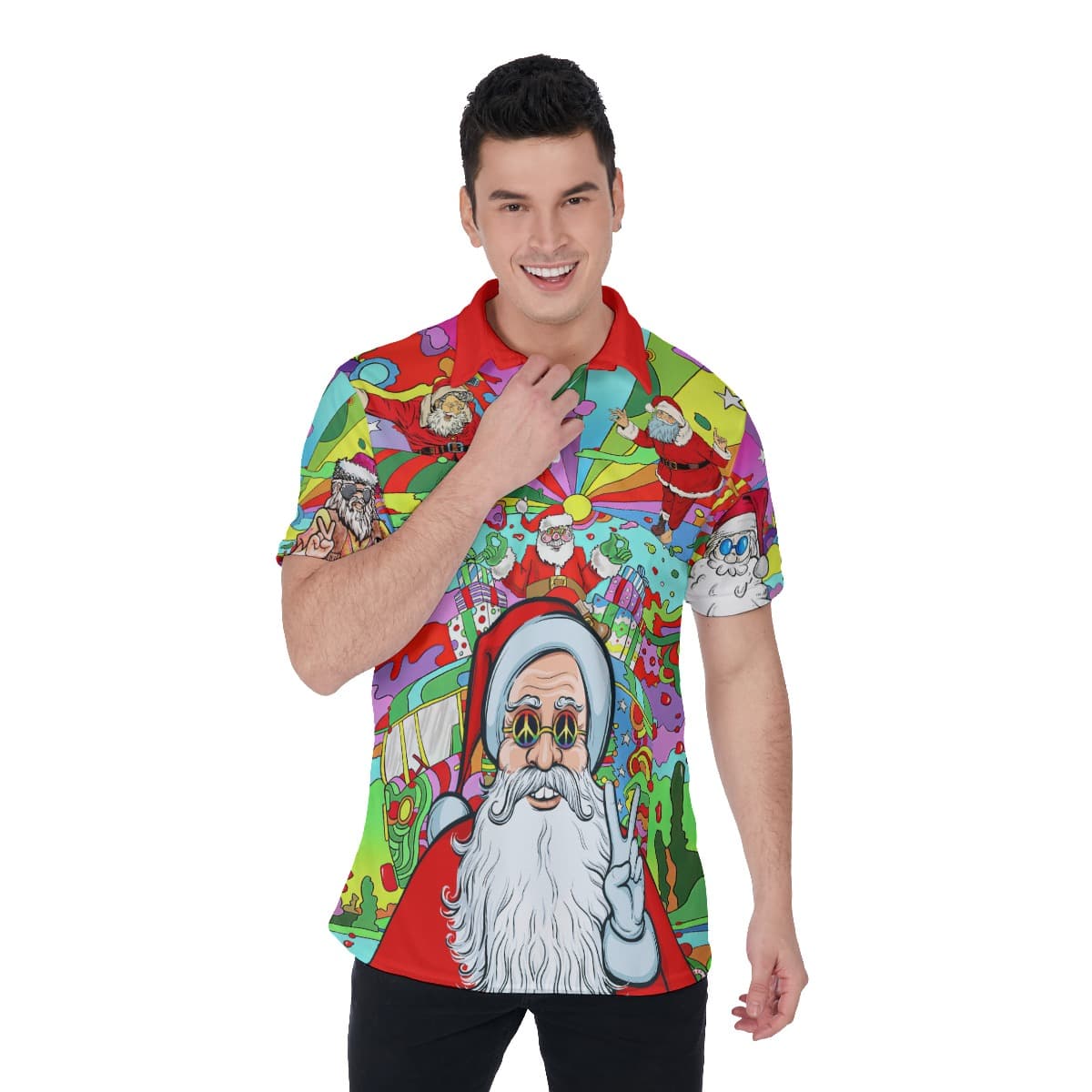 Men’s Colorful Hippie Santa Polo Hawaiian Shirt (4)