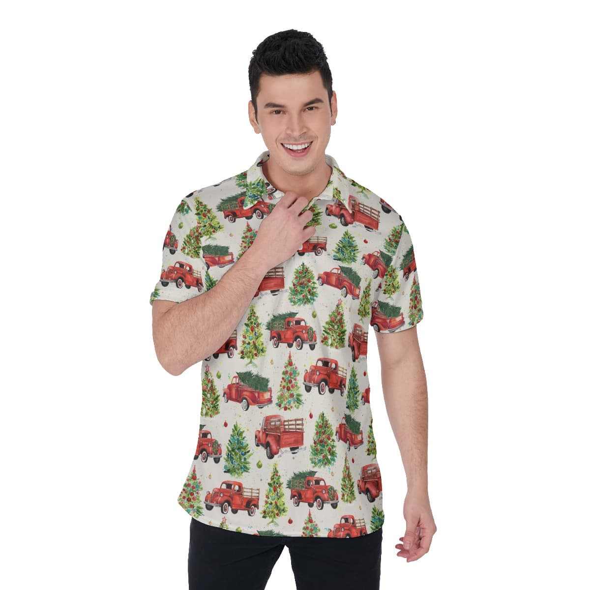 Men’s Cool Christmas Car Polo Hawaiian Shirt (1)