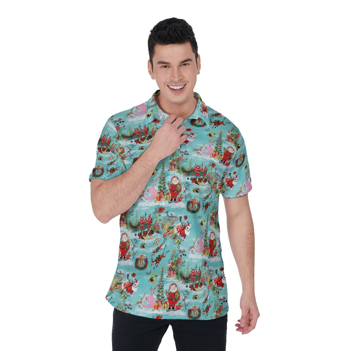 Men’s Cool Scuba Santa Christmas Polo Hawaiian Shirt (1)