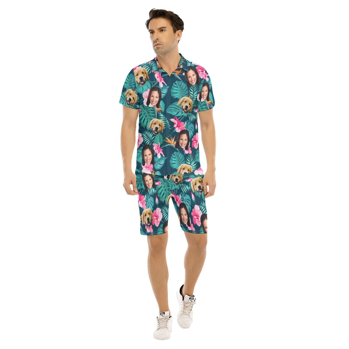 Men’s Custom 2 Face Floral Hawaiian Shirt Set (1)