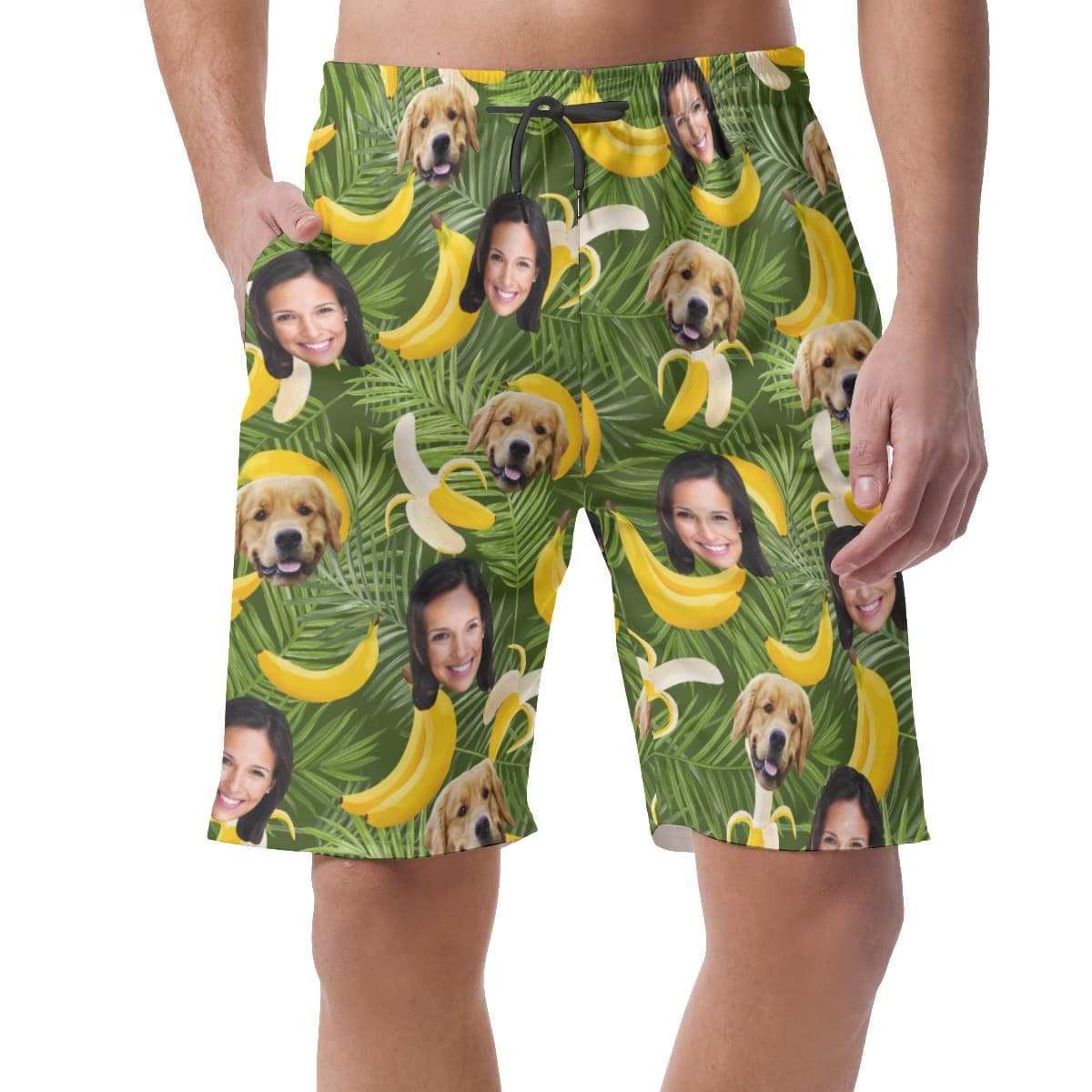 Men’s Custom Dog And Owner Face Banana Hawaiian Shorts (1)