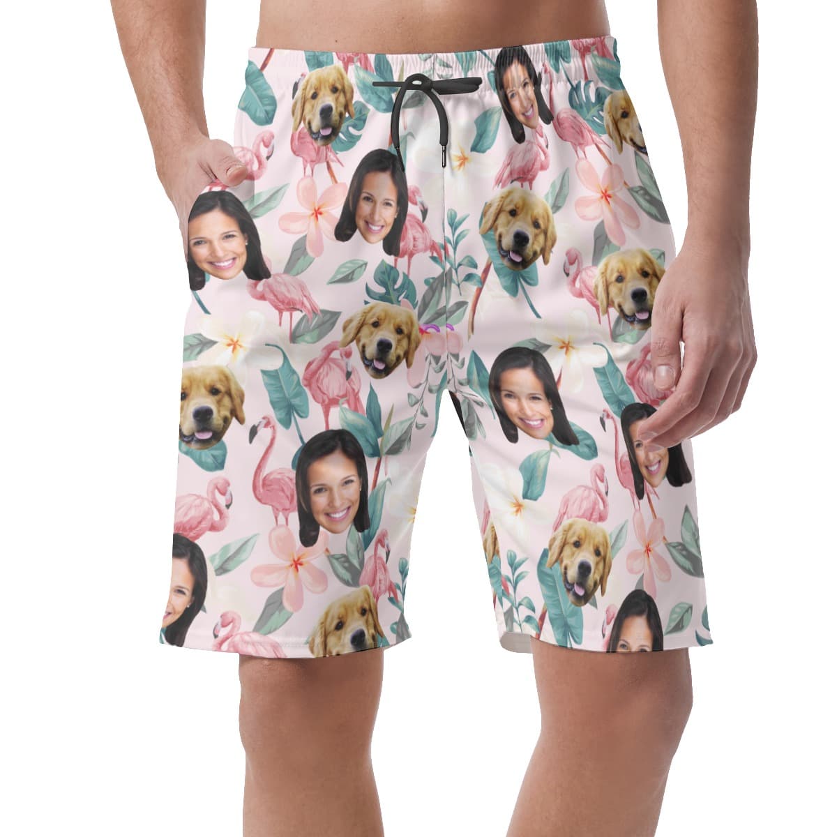 Men’s Custom Dog And Owner Face Hawaiian Shorts (1)