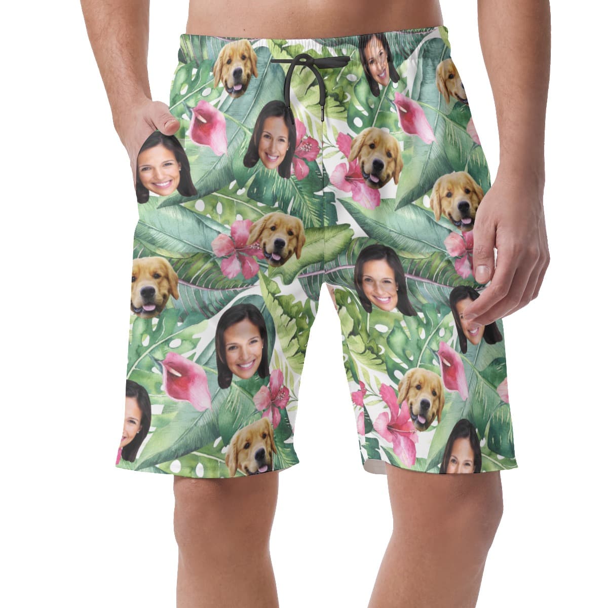 Men’s Custom Face And Dog Floral Hawaiian Shorts (1)