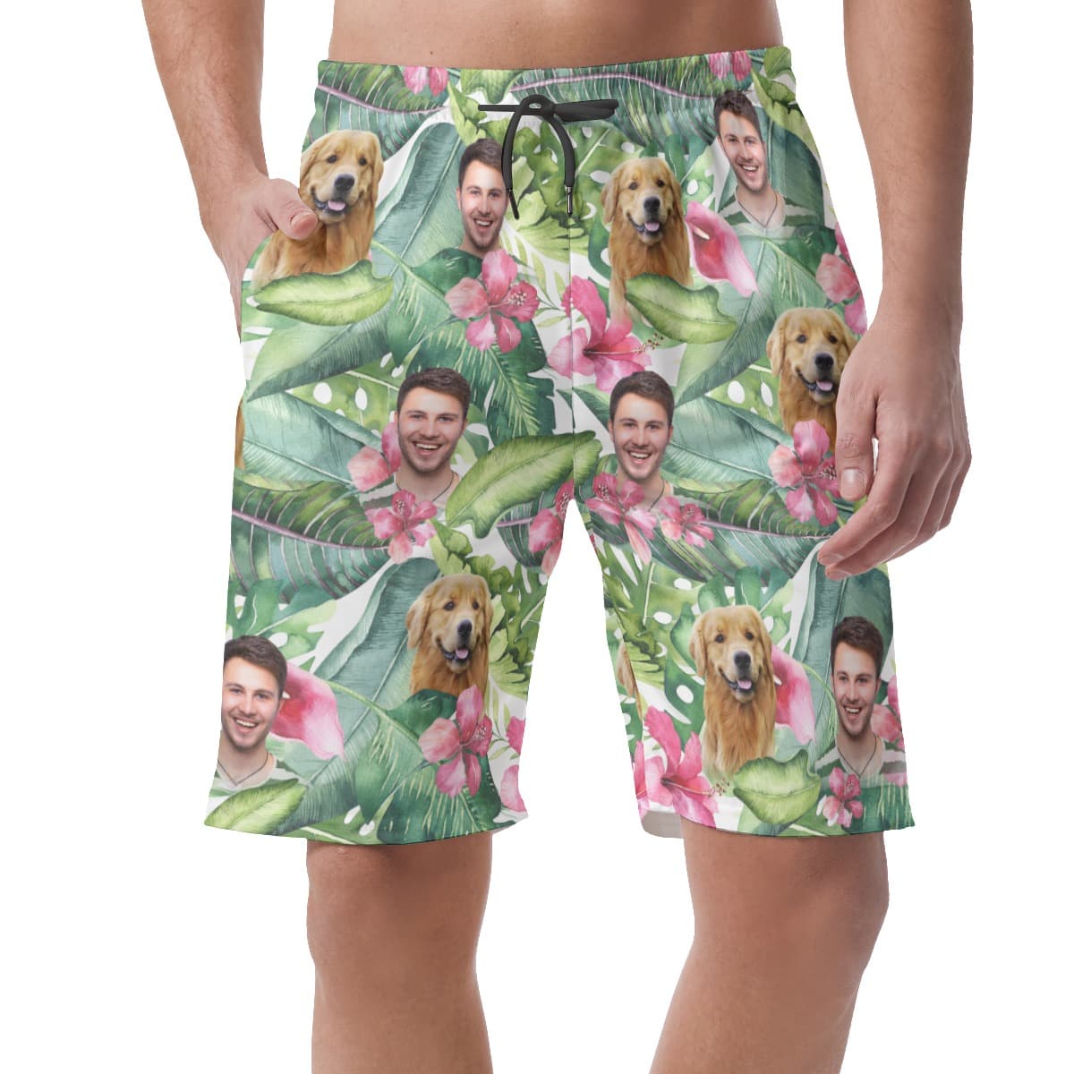 Men’s Custom Face And Dog Hawaiian Casual Shorts (1)