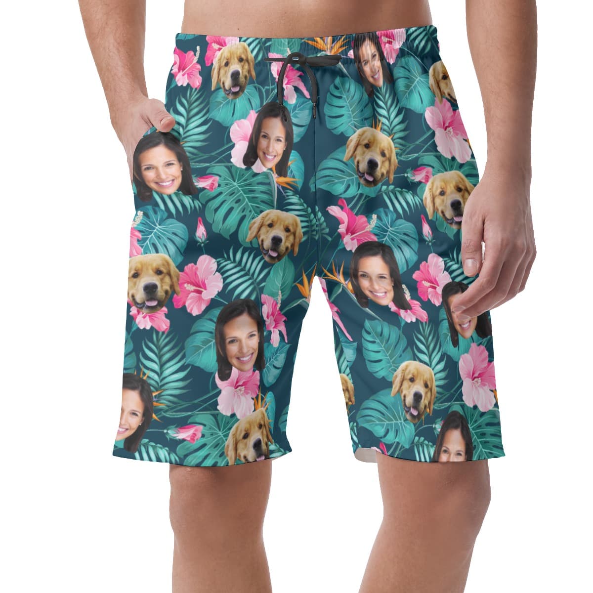 Men’s Custom Face And Dog Tropical Hawaiian Shorts (1)