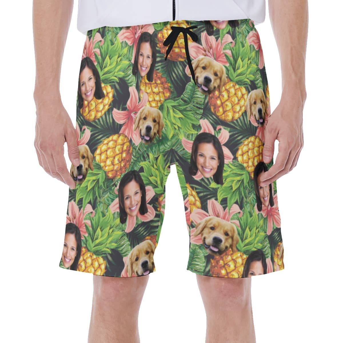 Men’s Custom Face And Pet Floral Hawaiian Beach Trunks (1)