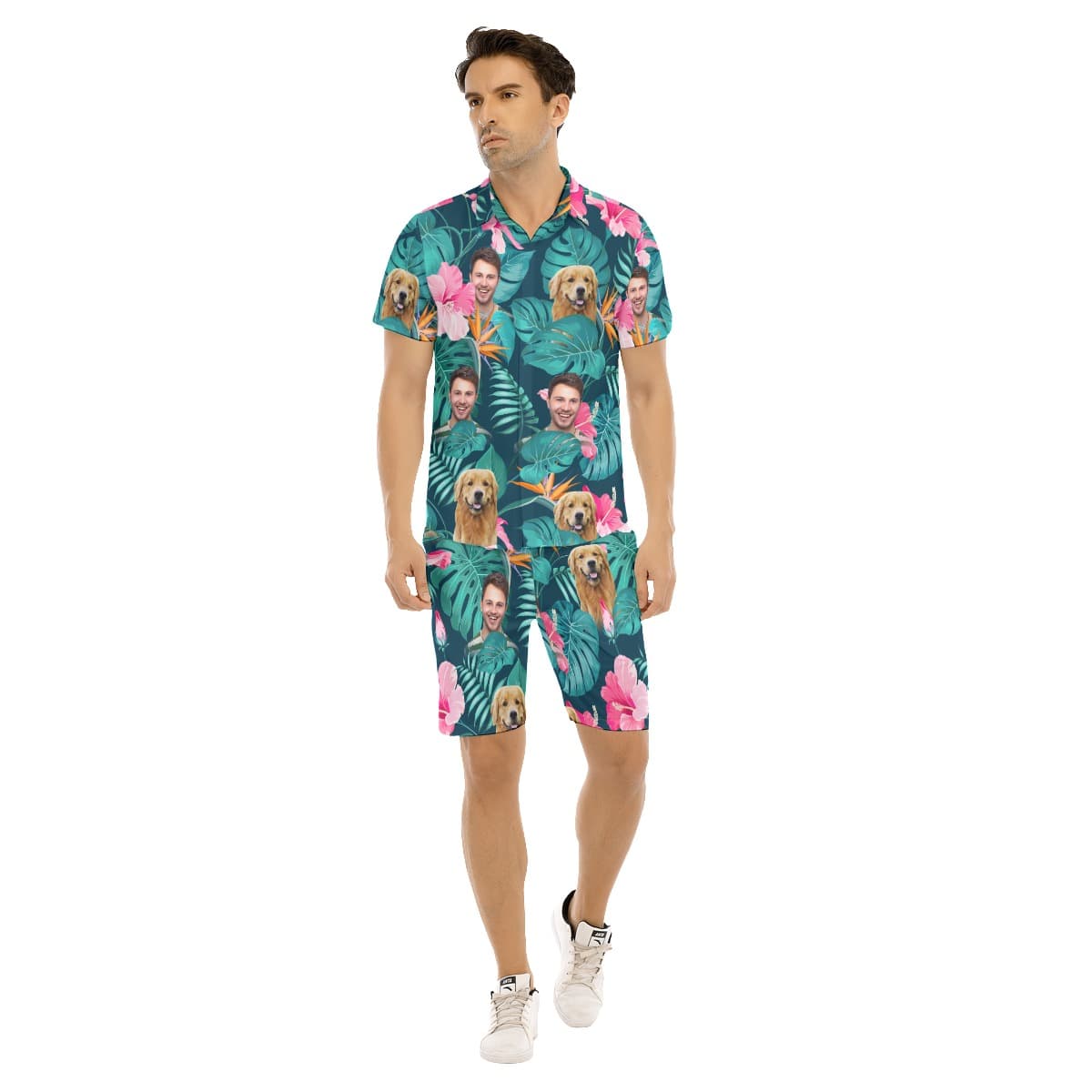 Men’s Custom Face Floral Hawaiian Shirt Set (1)