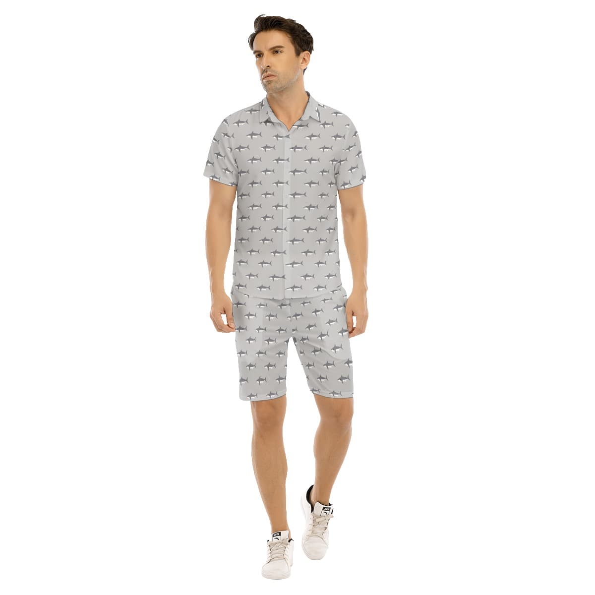 Men’s Daddy Shark Gray Hawaiian Shirt And Shorts (1)