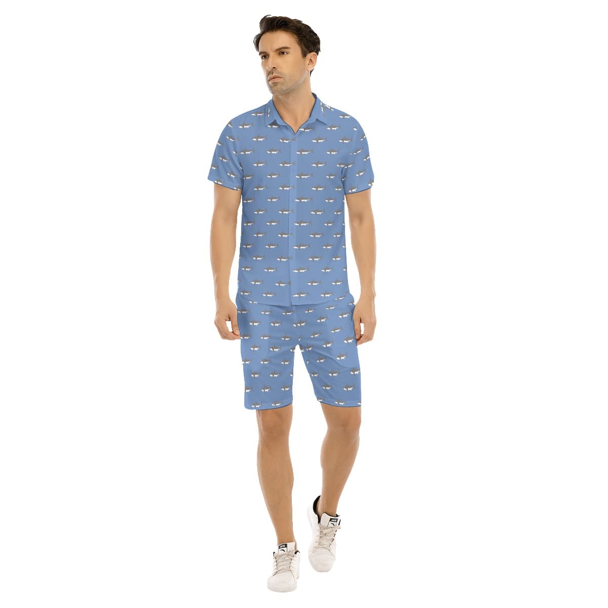 Men’s Daddy Shark Gray Hawaiian Shirt Set (1)