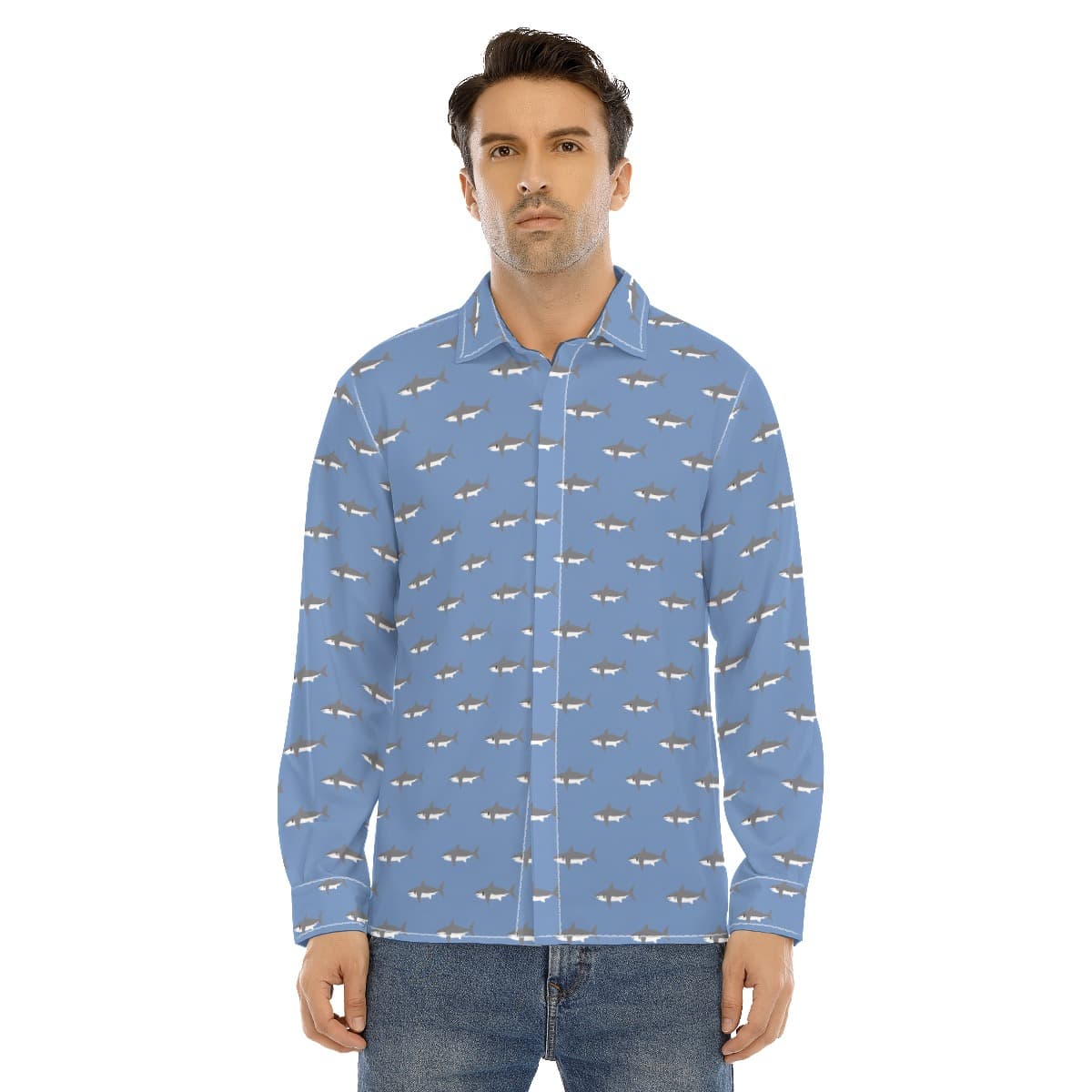 Men’s Daddy Shark Long Sleeve Hawaiian Shirt (1)