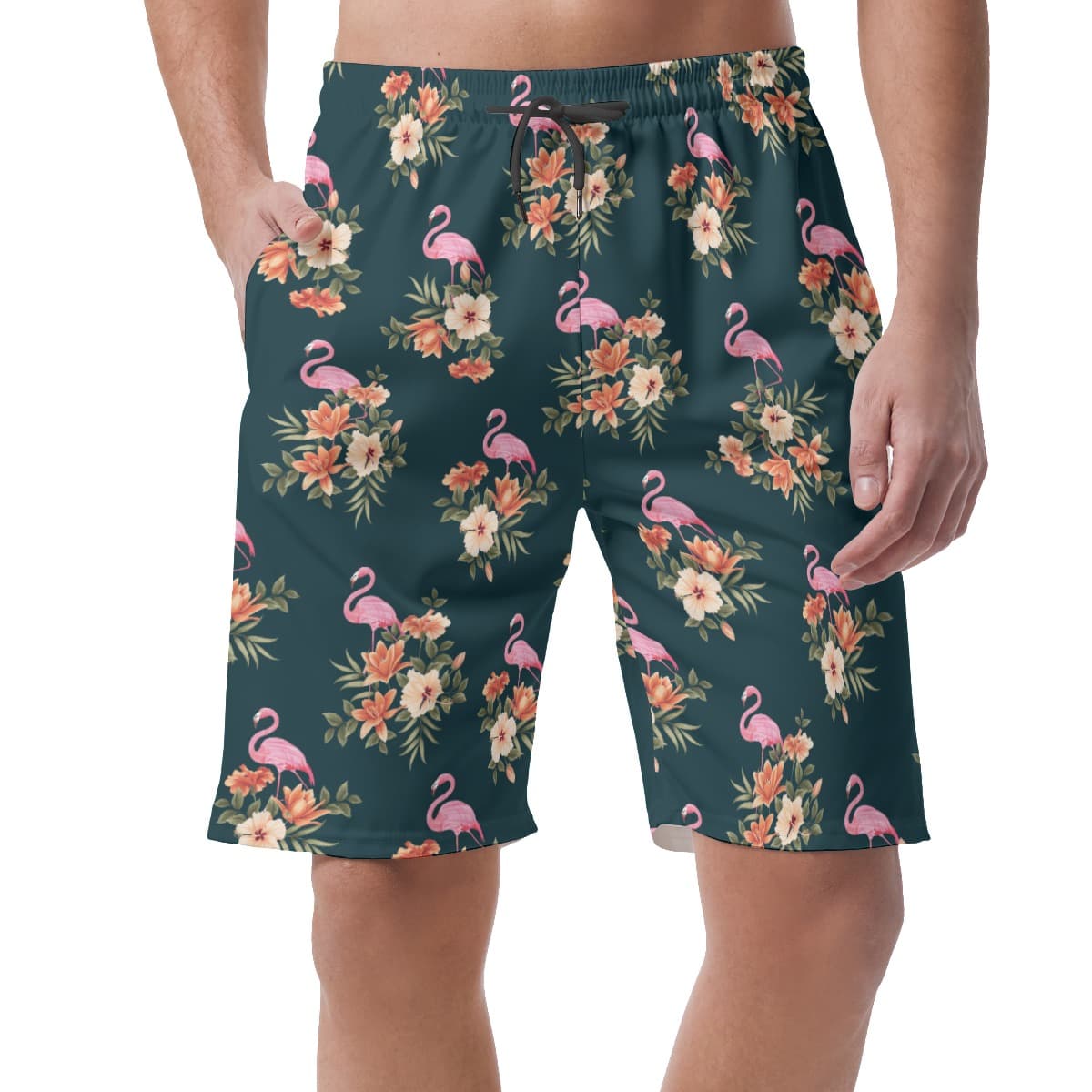 Men’s Flamingo Floral Hawaiian Beach Shorts (1)