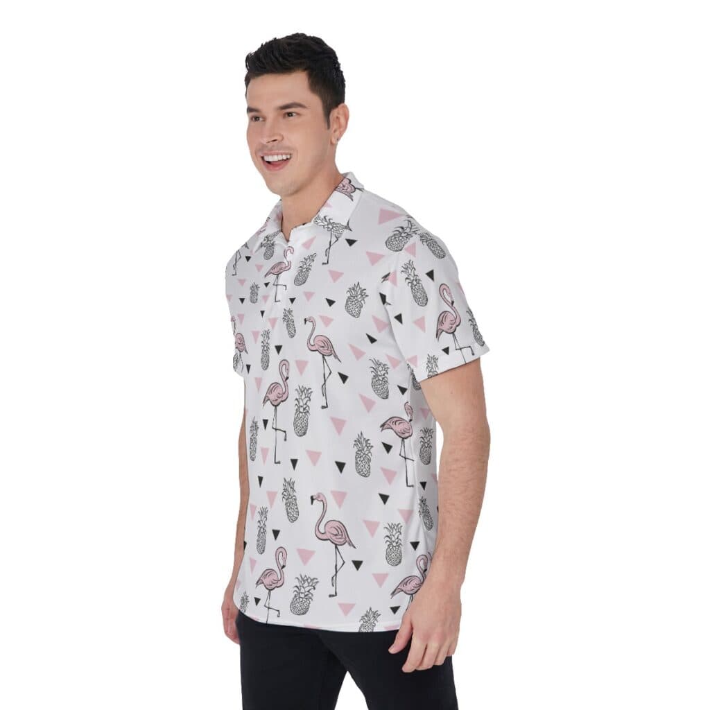 Men's Flamingo Pineapple White Golf Shirt