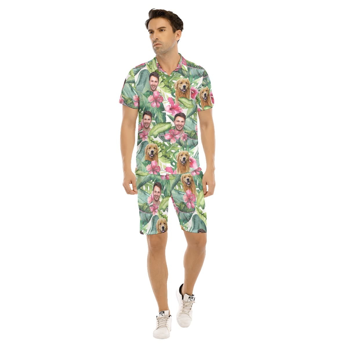 Men’s Floral Custom Face Hawaiian Shirt Set (1)