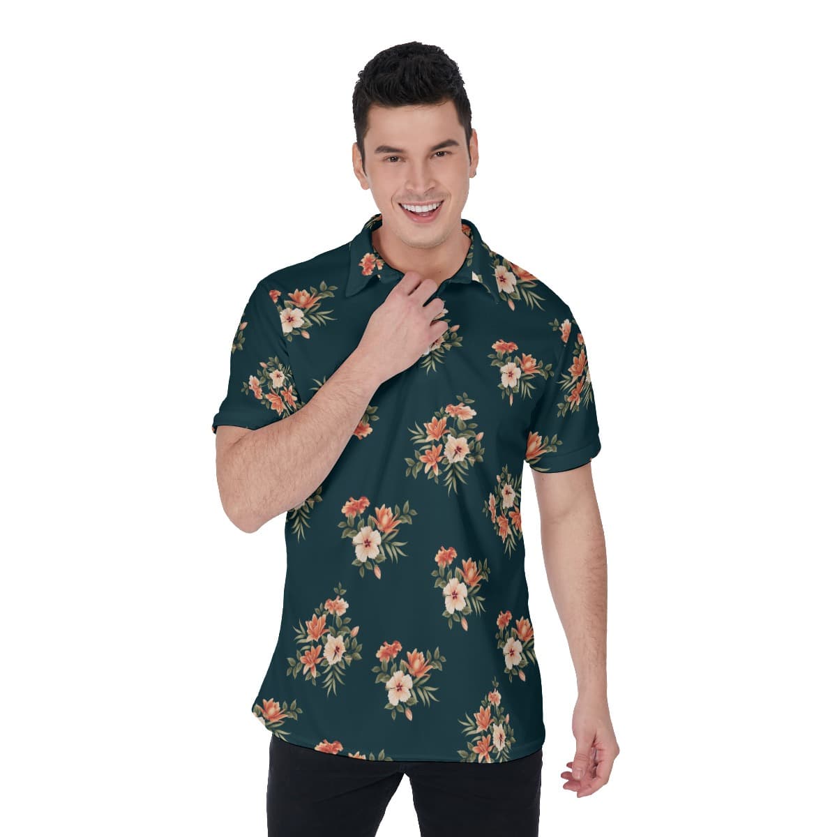 Men’s Floral Hawaiian Polo Shirt (1)