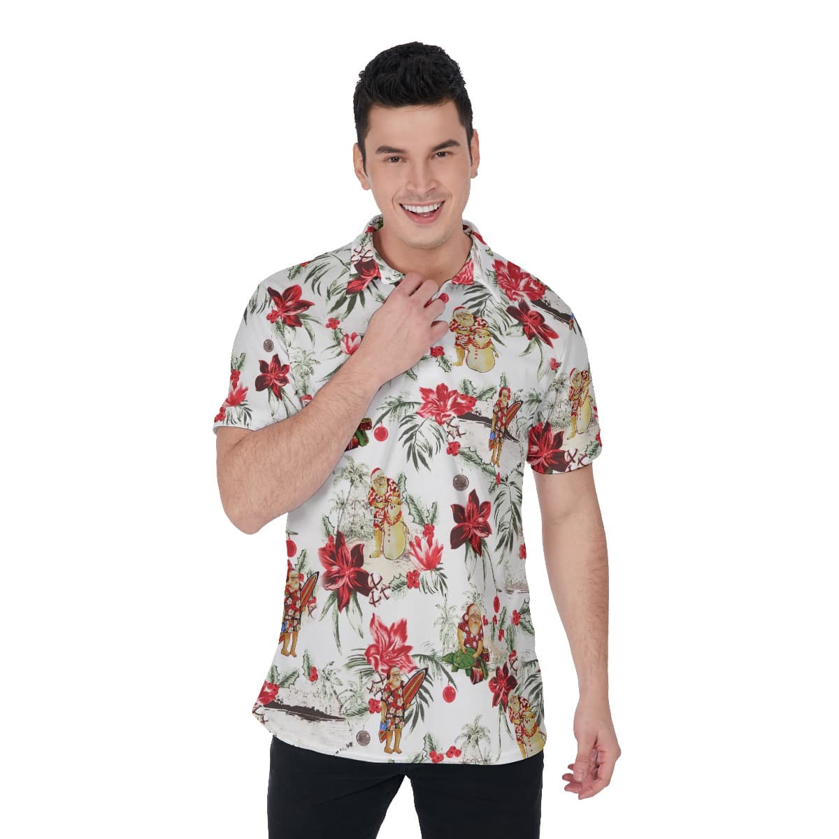Men’s Floral Island Christmas Polo Hawaiian Shirt (1)