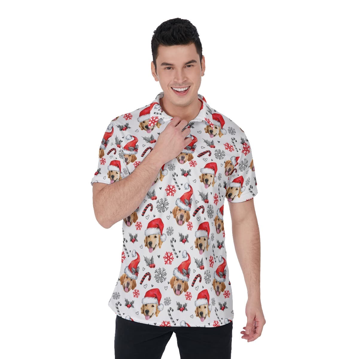 Men’s Funny Custom Christmas Polo Hawaiian Shirt With Dog Face (1)