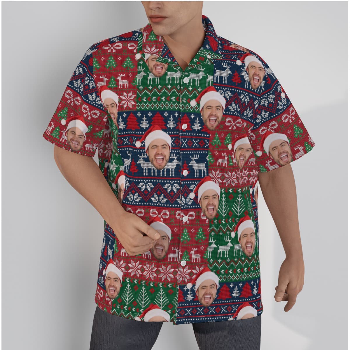 Men’s Funny Custom Face Christmas Hawaiian Shirt (1)