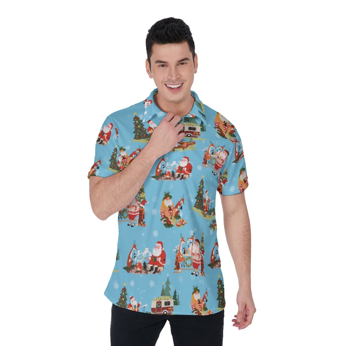 Men’s Funny Santa Christmas Vacation Polo Hawaiian Shirt (1)