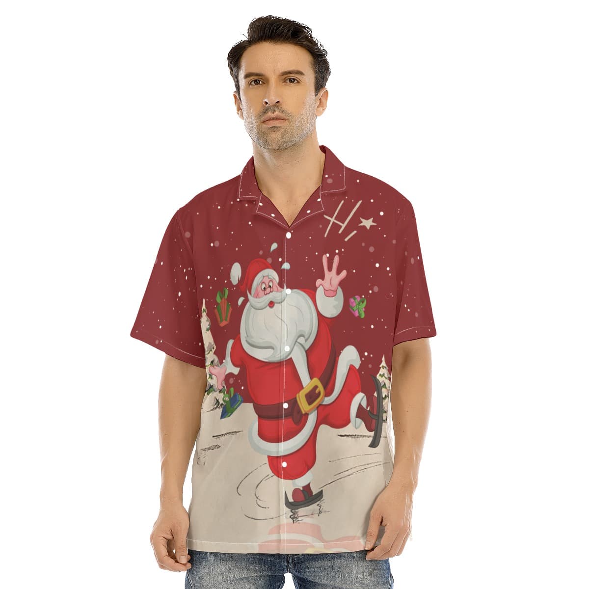 Men’s Happy Skating Santa Red Hawaiian Shirt (1)
