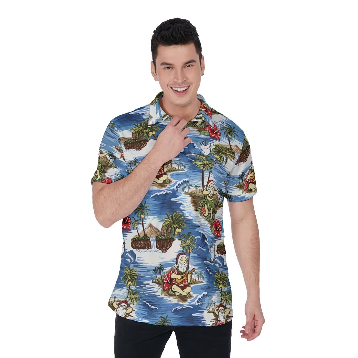 Men’s Hawaiian Santa Claus Polo Aloha Shirt (1)