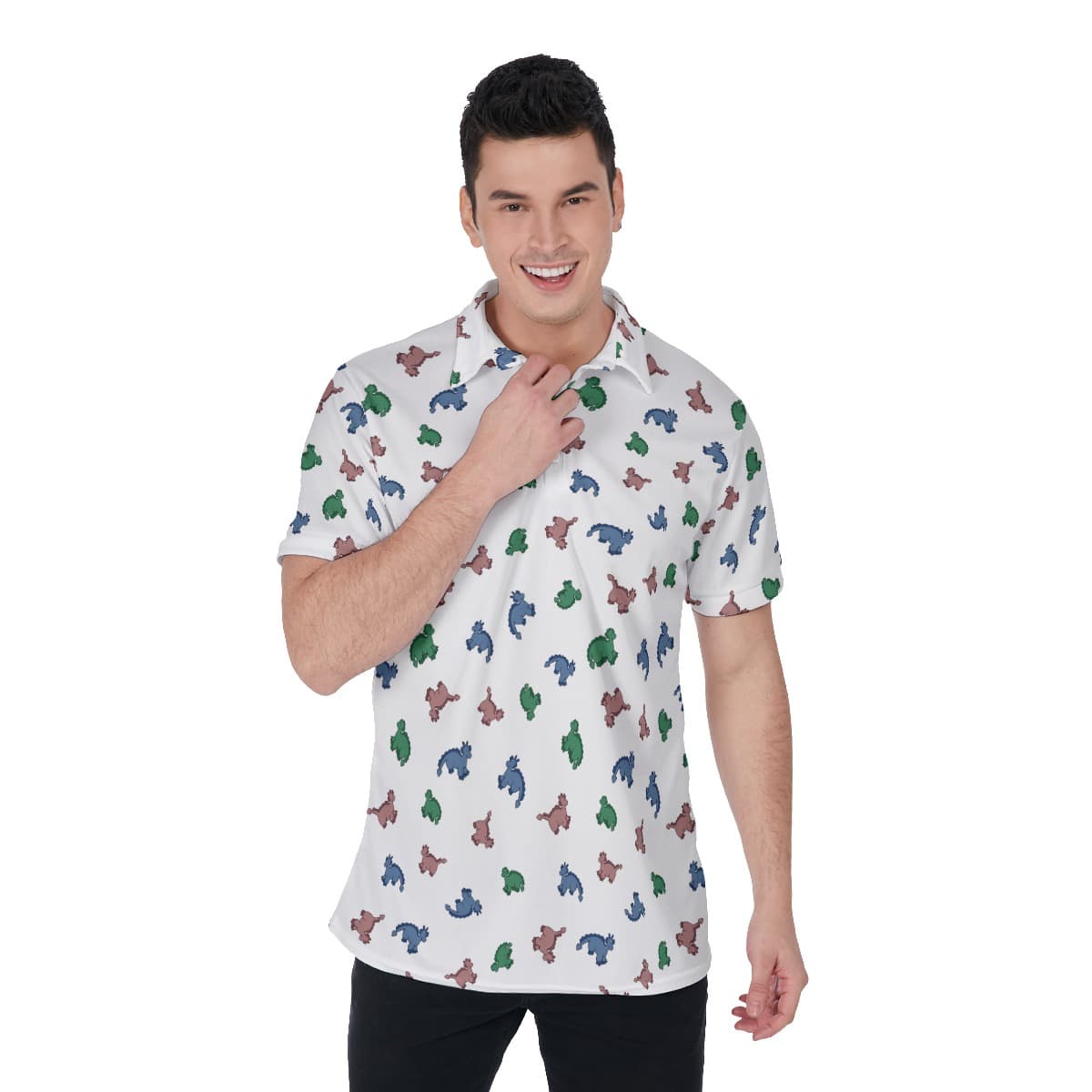 Men’s Lovely Dinosaur White Polo Hawaiian Shirt (1)
