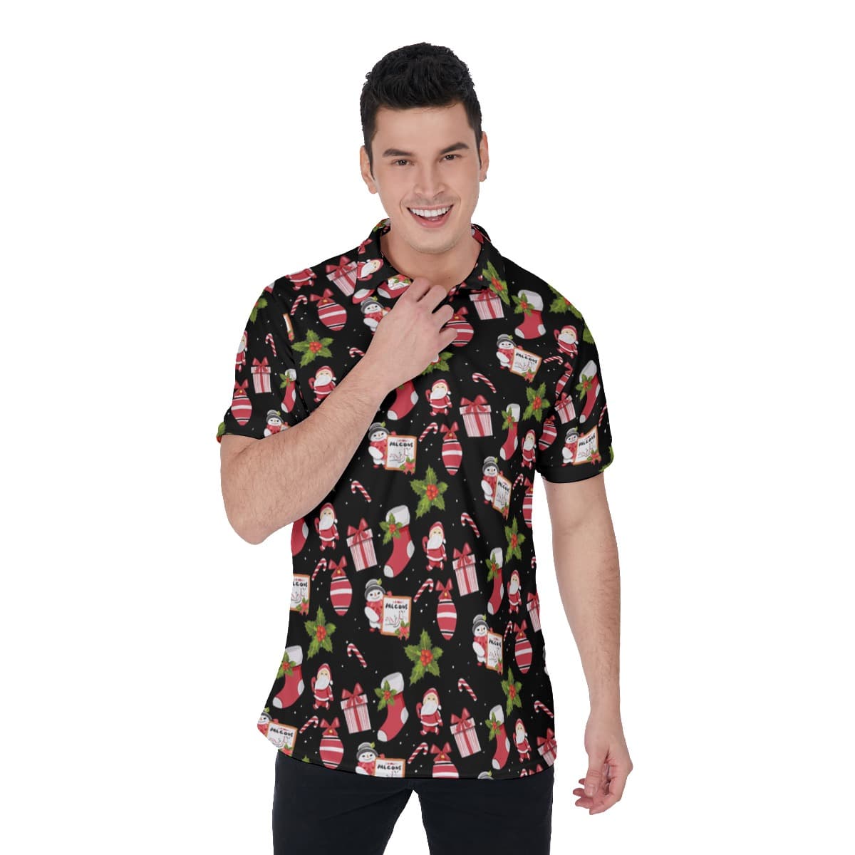 Men’s Lovely Santa Christmas Polo Hawaiian Shirt (1)