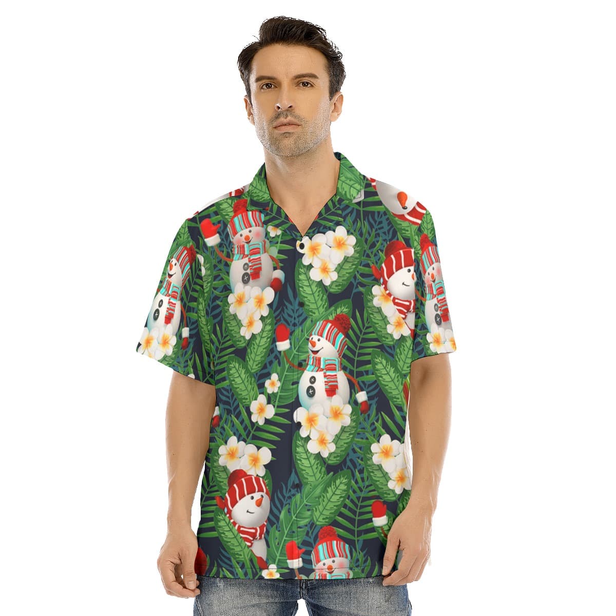 Men’s Lovely Snowman Floral Christmas Hawaiian Shirt (1)