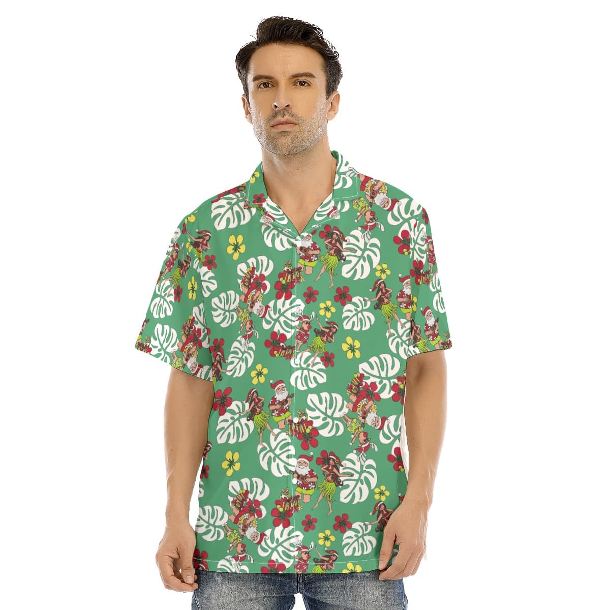 Men’s Mele Kalikimaka Santa Tropical Hawaiian Shirt (1)