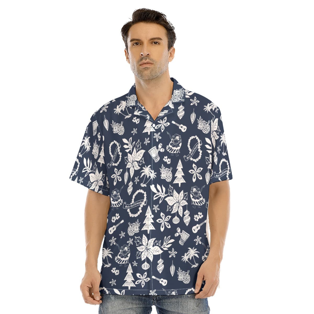 Men’s Merry Christmas Blue Hawaiian Shirt (1)