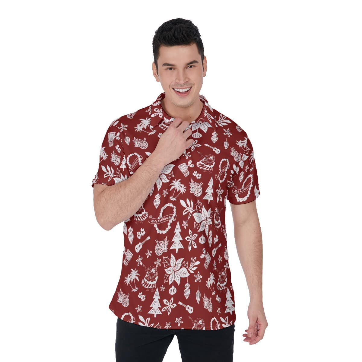 Men’s Merry Christmas Red Polo Hawaiian Shirt (1)