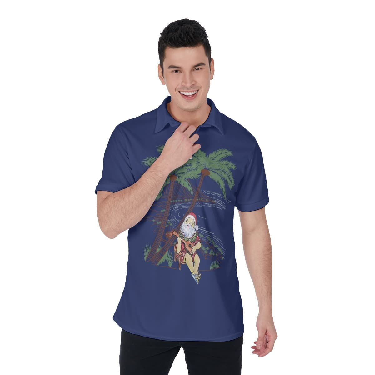 Men’s Musical Island Santa Polo Hawaiian Shirt (1)