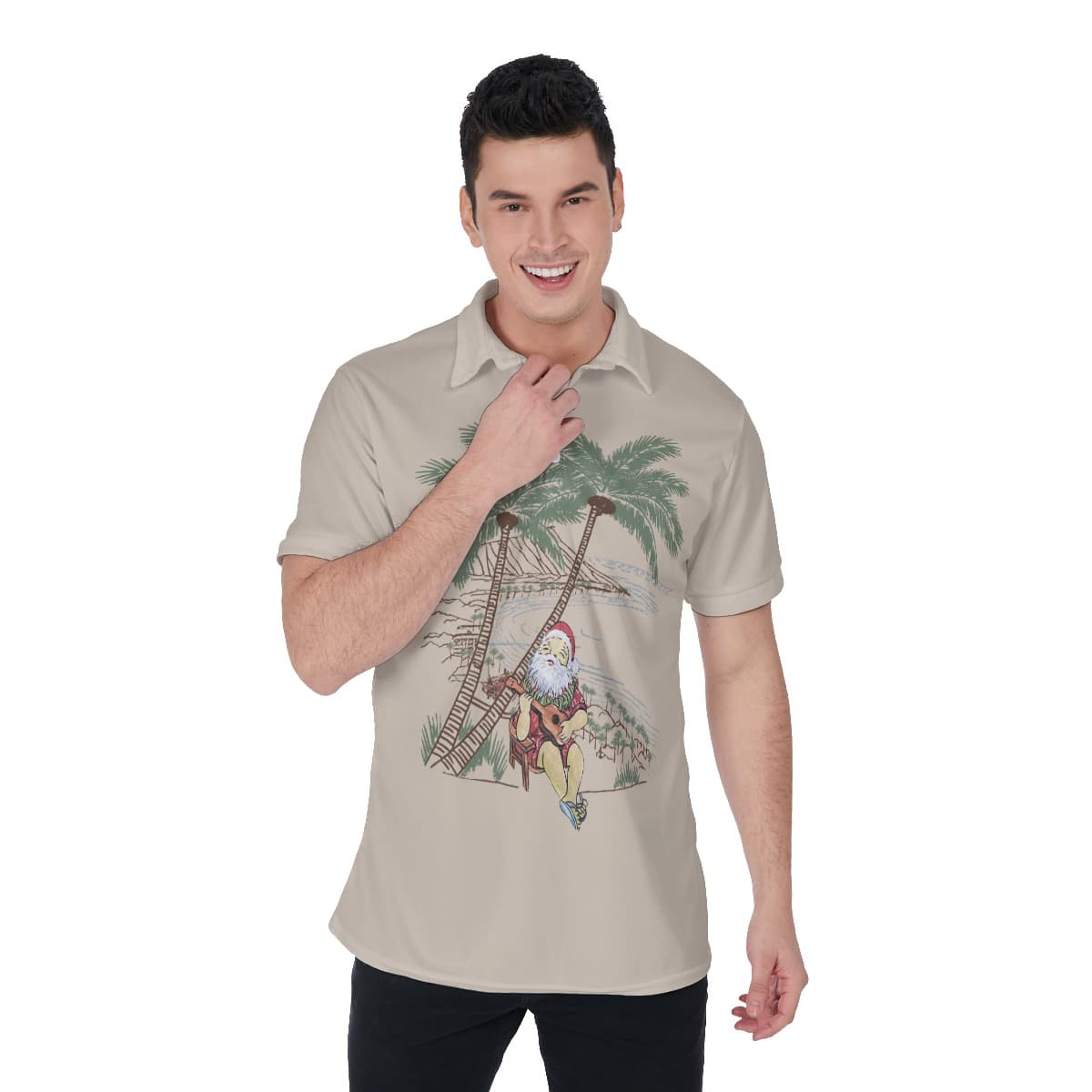Men’s Musical Santa On The Island Polo Hawaiian Shirt (1)