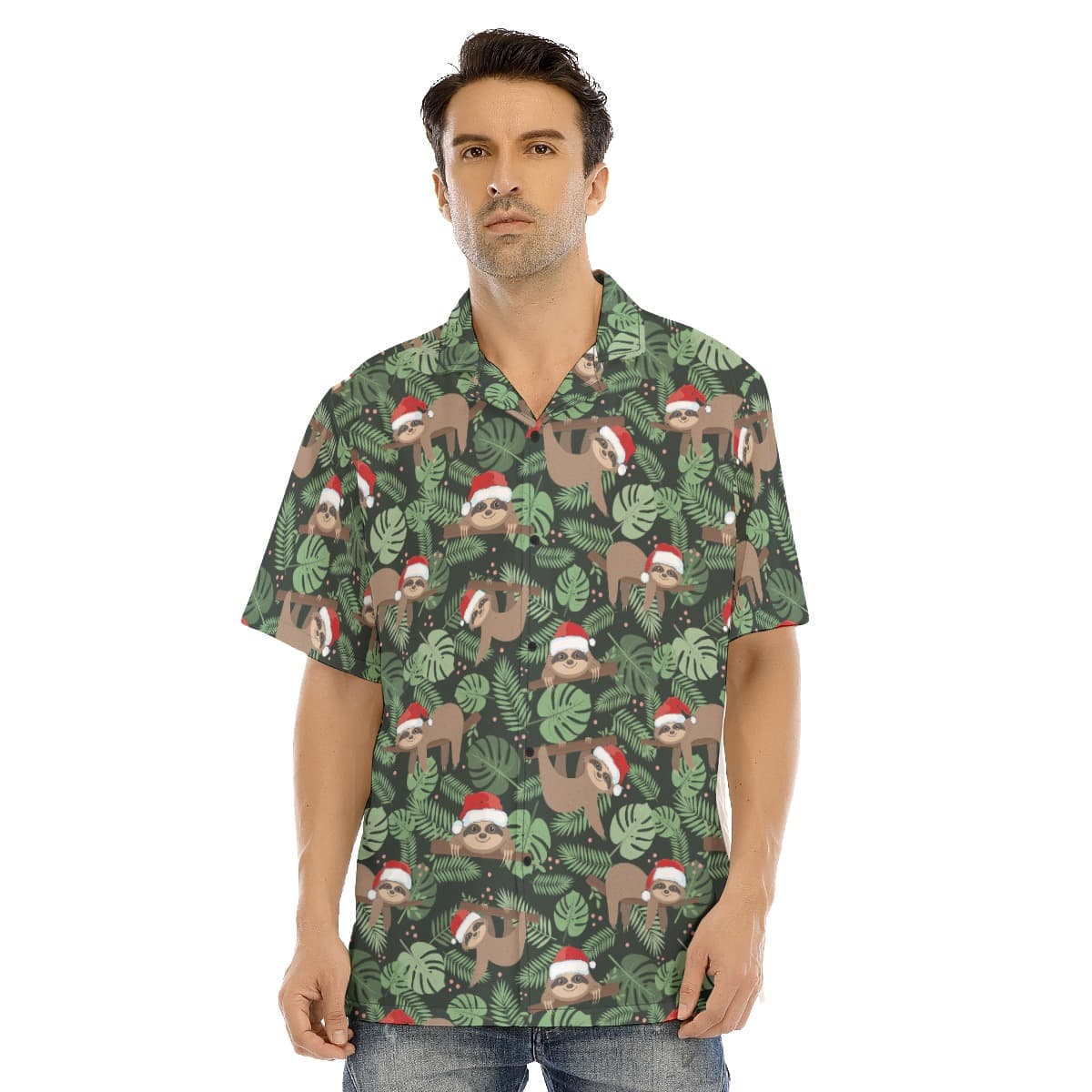Men’s Sloth Santa Tropical Christmas Hawaiian Shirt (1)