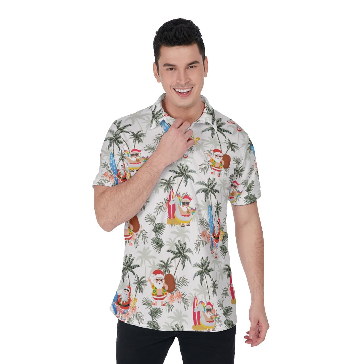 Men’s Tropical Christmas Santa Polo Hawaiian Shirt (1)