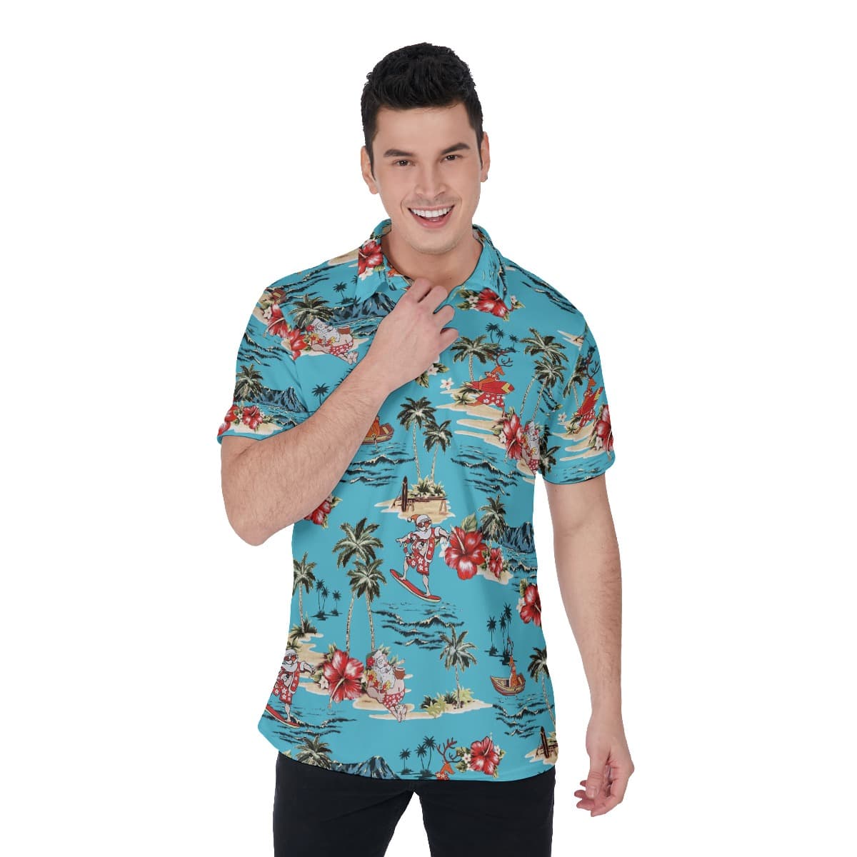 Men’s Tropical Christmas Vacation Polo Hawaiian Shirt (1)