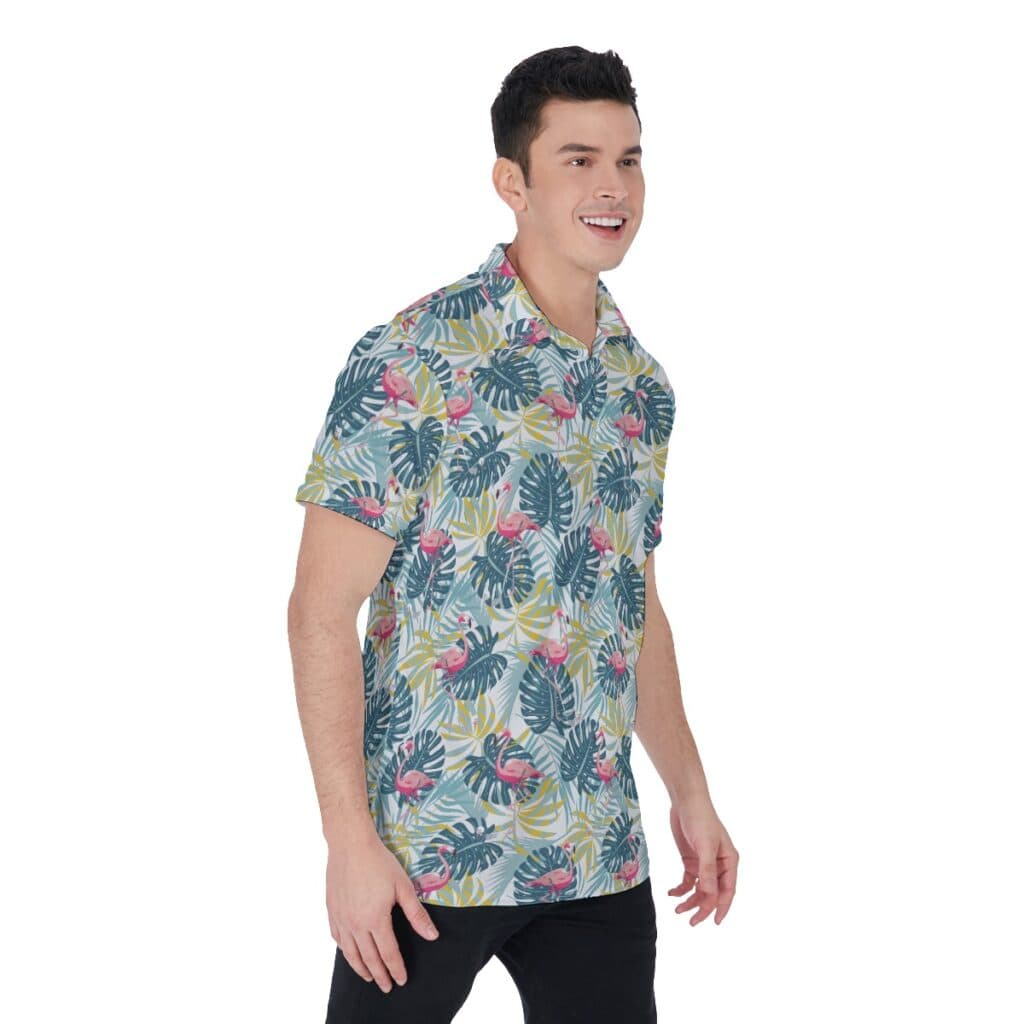 Men's Tropical Flamingo Hawaiian Golf Shirt